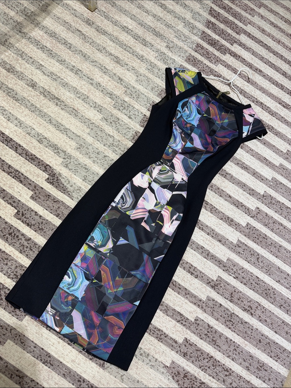Ted Baker Black Midi Dress with Multicolor Abstract Panel